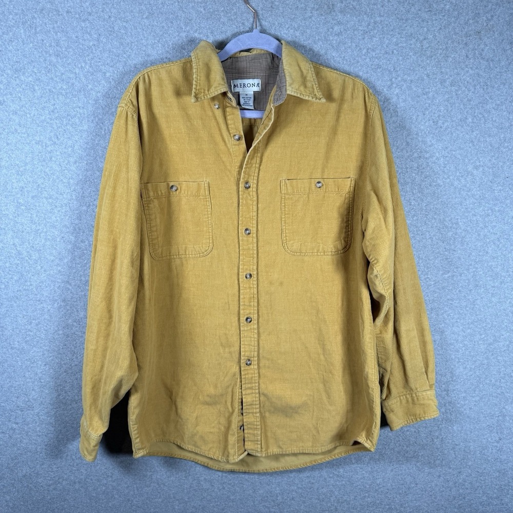 Merona corudory button up shirt mens medium yellow button front Y2K cotton